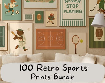 Retro Sports Nursery Print Set, Vintage Kids Room Decor (Digital Download)