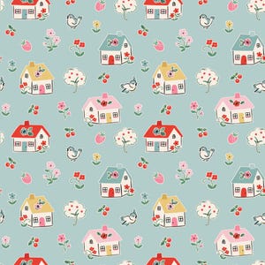 Poppie Cotton Happy Home Blue Fabric Home Sweet Home