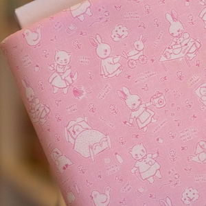 Poppie Cotton Chore Time Pink Fabric Home Sweet Home