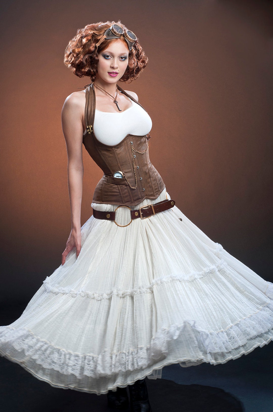 Steampunk Brown Brocade Overbust Corset with Detachable Jacket - Medieval  Collectibles