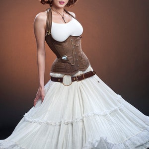 Corset Weskit Meschantes steampunk en cuir végétalien effet vieilli - votre taille