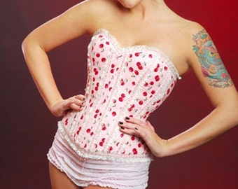 Meschantes Pink Cherry Sweetheart Pin-up Corset - Votre taille