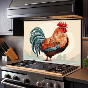 Rooster Backsplash, Rustic Rooster Glass Kitchen Backsplash, Rooster Backsplash Behind Stove