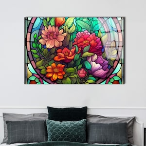 Tempered Glass Art, Glass Wall Decor, Floral Decor, Alcohol ink Flower Wall Art, Abstract Flower Art