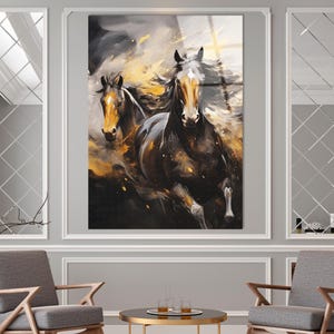 Running Horses Tempered Glass Wall Art, Abstract Wall Decor, Tempered Glass Backsplash, Glass Wall Art, Modern Glass Art