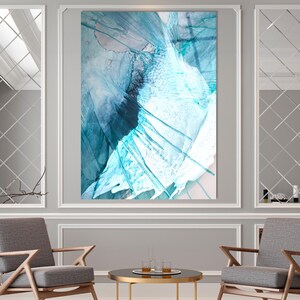 Arte murale in vetro temperato con pietra blu astratta: arredamento moderno