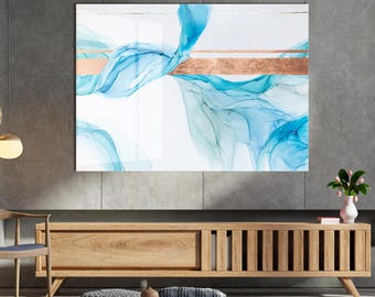 Abstracte blauwe muurkunst glas-in-lood: decor gehard glas