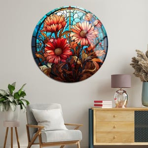 Stained Glass Wall Art, Colorful Flowers, Stained Glass Panels, Vivid Colors, Tempered Glass Print, Large Horizontal Wall Art
