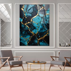 Tempered Glass Wall Art, Black Marble Wall Art Gift, Black Abstract Wall Art, Glass Printing, Black Wall Decor