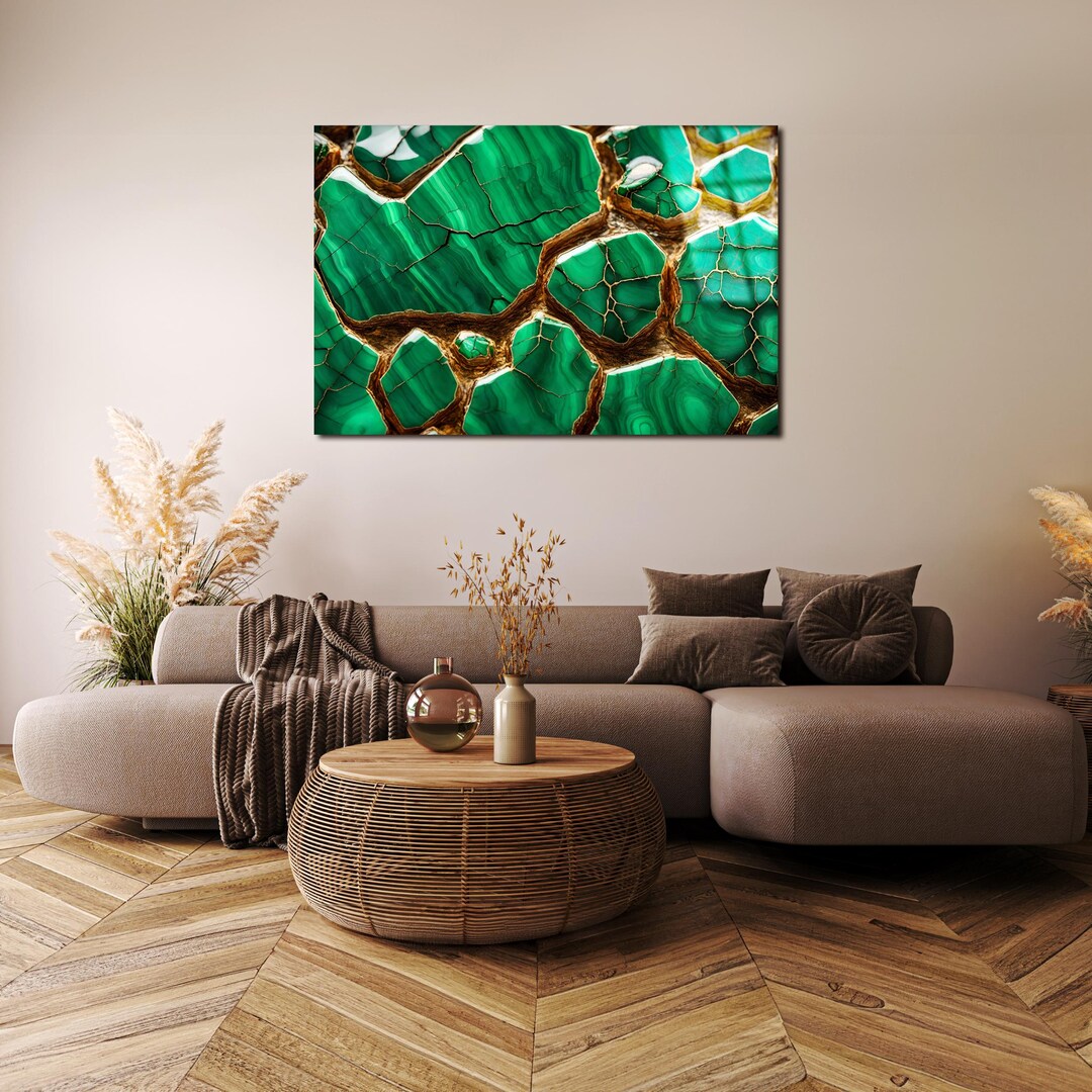 Green & Gold Marble Tempered Glass Wall Art - Etsy