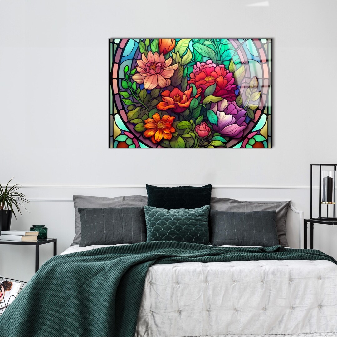 Floral Tempered Glass Wall Art: Abstract Flower Decor - Etsy