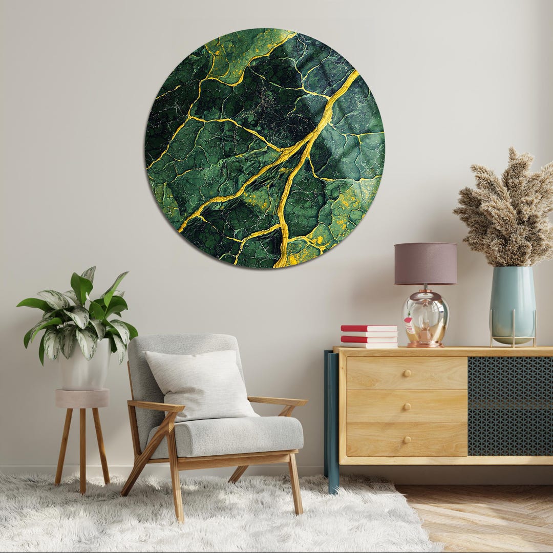 Emerald Green Tempered Glass Wall Art: Modern Marble Decor - Etsy