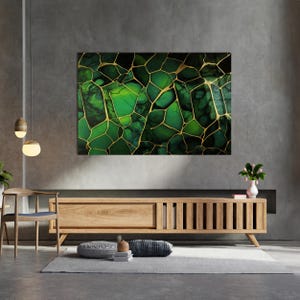 Tempered Glass Wall Art, Emerald Green Glass Wall Art, Abstract Textured Modern Decor, Luxury Glass Art
