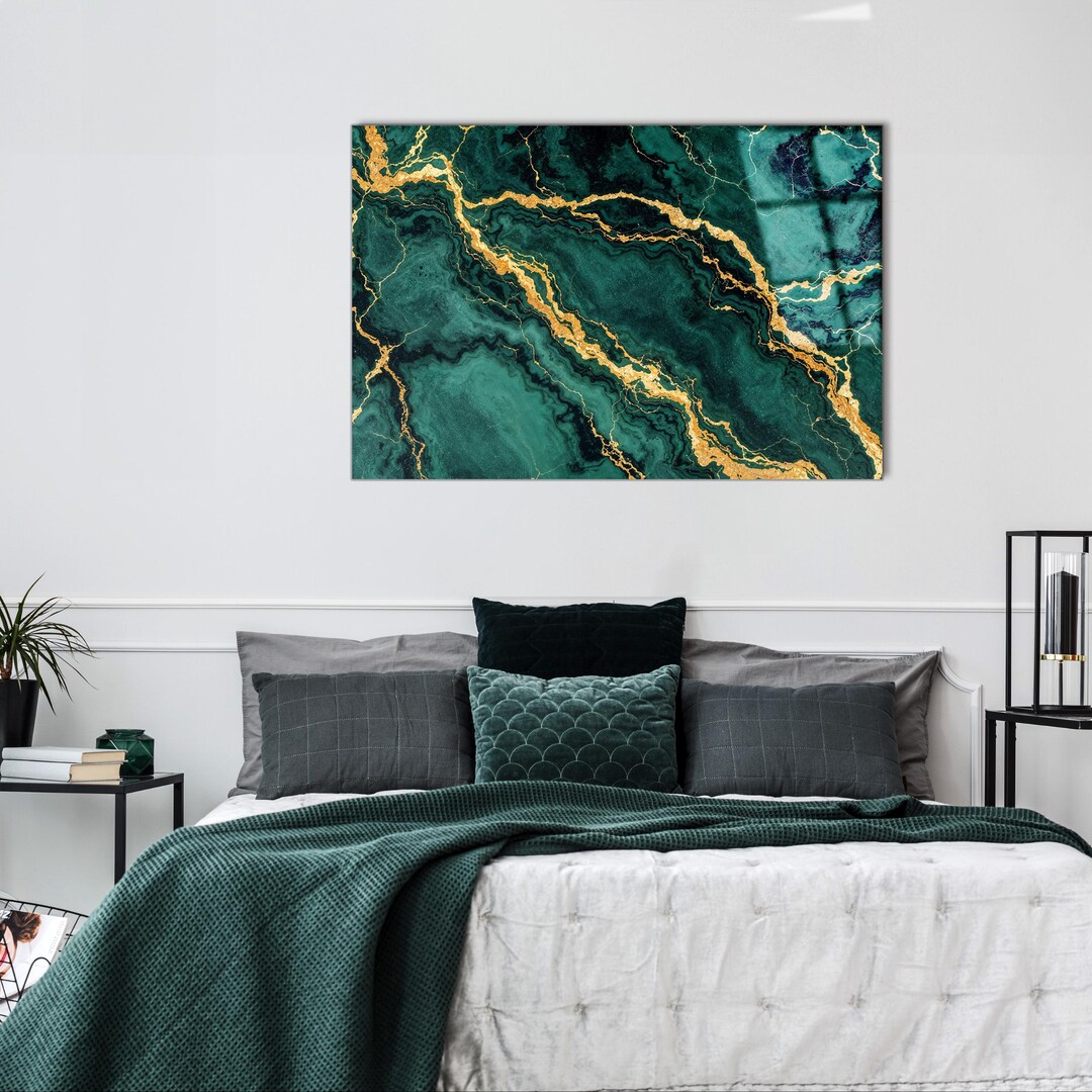 Tempered Glass Marble Wall Art: Modern Green Decor - Etsy