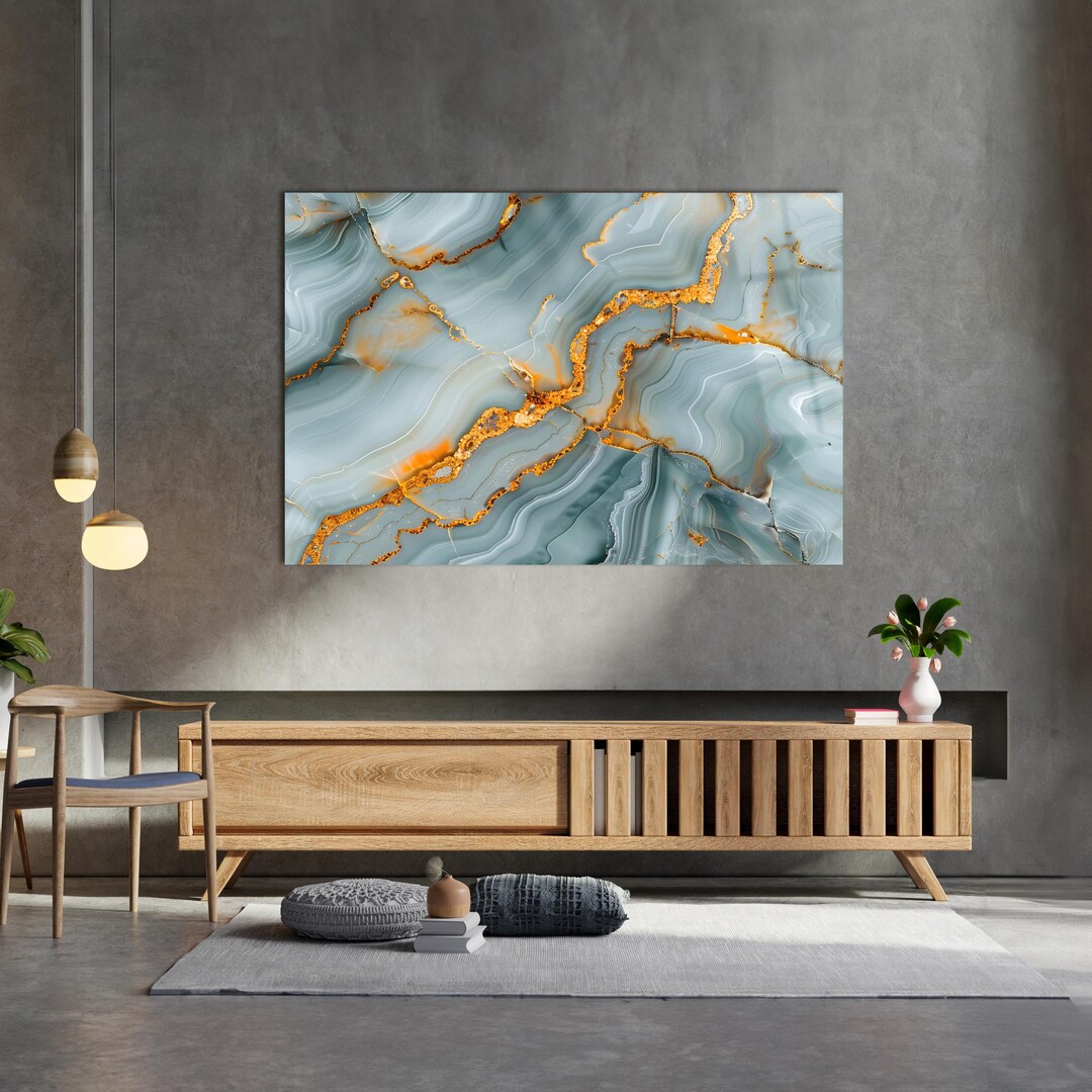 Emerald Green Tempered Glass Wall Art: Modern Marble Decor - Etsy