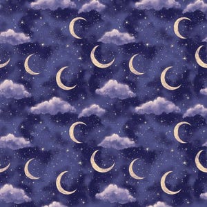Night Sky Moon Star Cloud Fabric Celestial Galaxy Fabric , fabric by half yard, cotton fabric