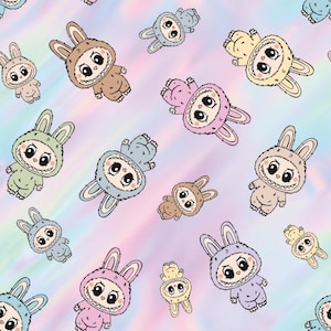 Labubu Fabric Magical Monsters Fabric Monster Doll Fabric Kawaii Bunny Monster Fabric Anime Cartoon Fabric Cotton Fabric By The Half Yard