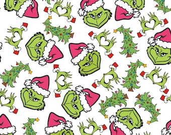 Kerst Grinch-stof The Grinch Cartoon-stof Grouchy Christmas Tree-stof Anime Cartoon-stof Katoenen stof op maat gesneden