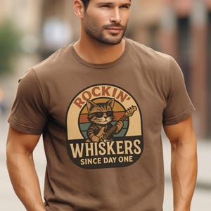 Comfort Colors® Retro Rockin&#39; Whiskers Cat Shirt | Funny Cat Lover Gift | Retro Rock Band Style Tee | Vintage Music Cat Shirt |