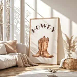 Howdy Cowboy Boot Wall Art, Western Decor, Cowboy Aesthetic, Coastal Cowgirl Wall Decor, Midwest Decor, Cool Girl Digital Wall Art
