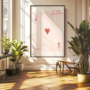 Playing Card Print Trendy Wall Art Prints Retro Bar Cart Decor Preppy Poster Pink Heart Card Digital Maximalist LuckyYou Art Aesthetic Decor