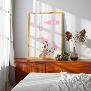 Jasnoróżowe buty kowbojskie i wino wydruk artystyczny plakat lub płótno, minimalistyczny wydruk zachodni, plakat Preppy Cowgirl Coquette, wydruk retro butów