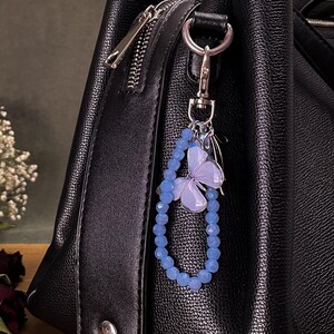 Blue Butterfly Beaded Keychain – Elegant Handcrafted Purse Charm with Glass Beads and Polymer Clay Butterfly, Bag Accessory