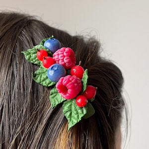 Handmade Berry Hair Clip: Polymer Clay Floral Barrette
