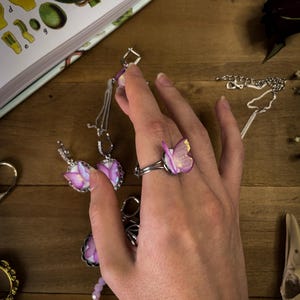 Pink Butterfly Ring: Handmade Polymer Clay, Adjustable Fairycore Jewelry