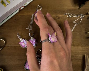 Pink Butterfly Ring: Handmade Polymer Clay, Adjustable Fairycore Jewelry