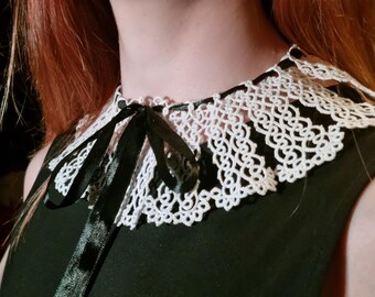 Handmade Tatted Lace Collar, Victorian Style Crochet Neck Accessory, Elegant Lace Neckline For Dresses, Gift For Her, Gothic Or Cottagecore