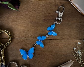 Blue Butterfly Bag Charm Keychain – Elegant Nature-Inspired Purse Accessory, Lightweight Layered Butterflies, Aesthetic Gift for Her