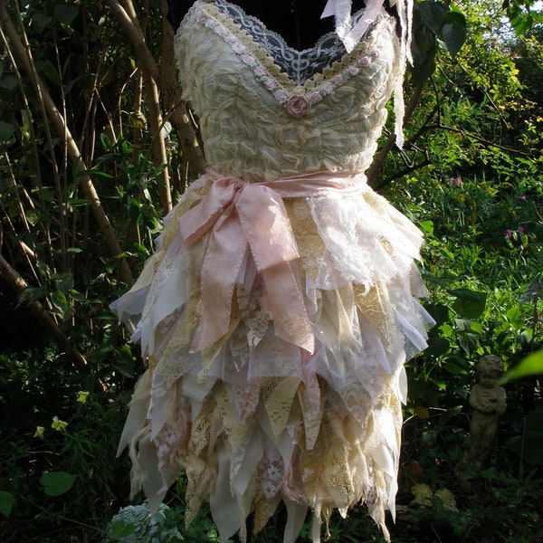 The Sisters of Mercy Vintage Lace Apocalyptic Leonard Cohen Inspired Ragdoll Dress in Cream and Blush Pink