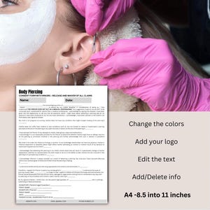Body Piercing Consent, Consent of a Minor, Apprentice Consent, Body Piercer Documents, Editable Canva Forms,Consent for Minors piercing form