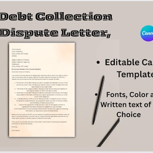 Carta de disputa de cobro de deudas, Carta de disputa de deudas, Carta de validación de deudas, Disputa con cobrador, Cobrador de deudas, Plantilla de disputa, Edición gratuita de Canva