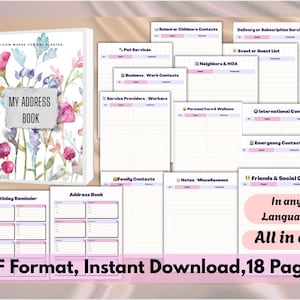 Printable Address Book PDF |Contact List Organizer |DigitalAddress Tracker for Good notes and Planners, Contacts printable|Address directory
