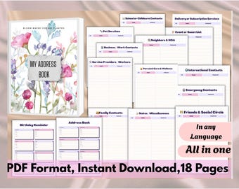 Printable Address Book PDF: Contact List Organizer (18 Pages)