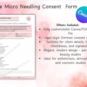 Editable Microneedling Consent Form | Spa & Esthetician Client Skincare, Microneedle Aesthetic Treatment Waiver | 1 page Editable Canva link