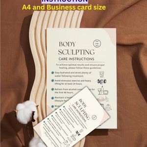 Plantilla de instrucciones para el cuidado de la escultura corporal, tarjeta editable de cuidados posteriores al contorno corporal, instrucciones imprimibles para el cuidado de la escultura corporal, descarga instantánea
