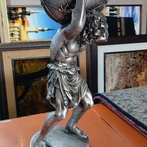 Bronze Finish Atlas Statue: Greek Titan Sculpture, Mythological Decor