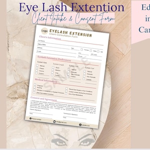 Eyelash extention client intake and consent form,Lash Consent Form,Lash Client Intake,Editable Lash Consent Templates,Lash Tech Consultation
