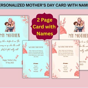 Tarjeta personalizada para el Día de la Madre / Tarjeta personalizada para mamá con nombres y gráficos / Tarjeta imprimible de 2 páginas / Descarga digital / Tarjeta digital para el Día de la Madre