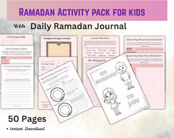 Ramadan Journal Activity Pack for Muslim Kids: 50-Page Printable (PDF)