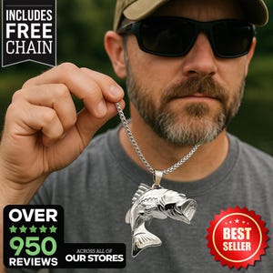Bass Fischen Anhänger Halskette für Männer Frauen Bass Fisch Fischer Edelstahl Charm Kette Schmuck