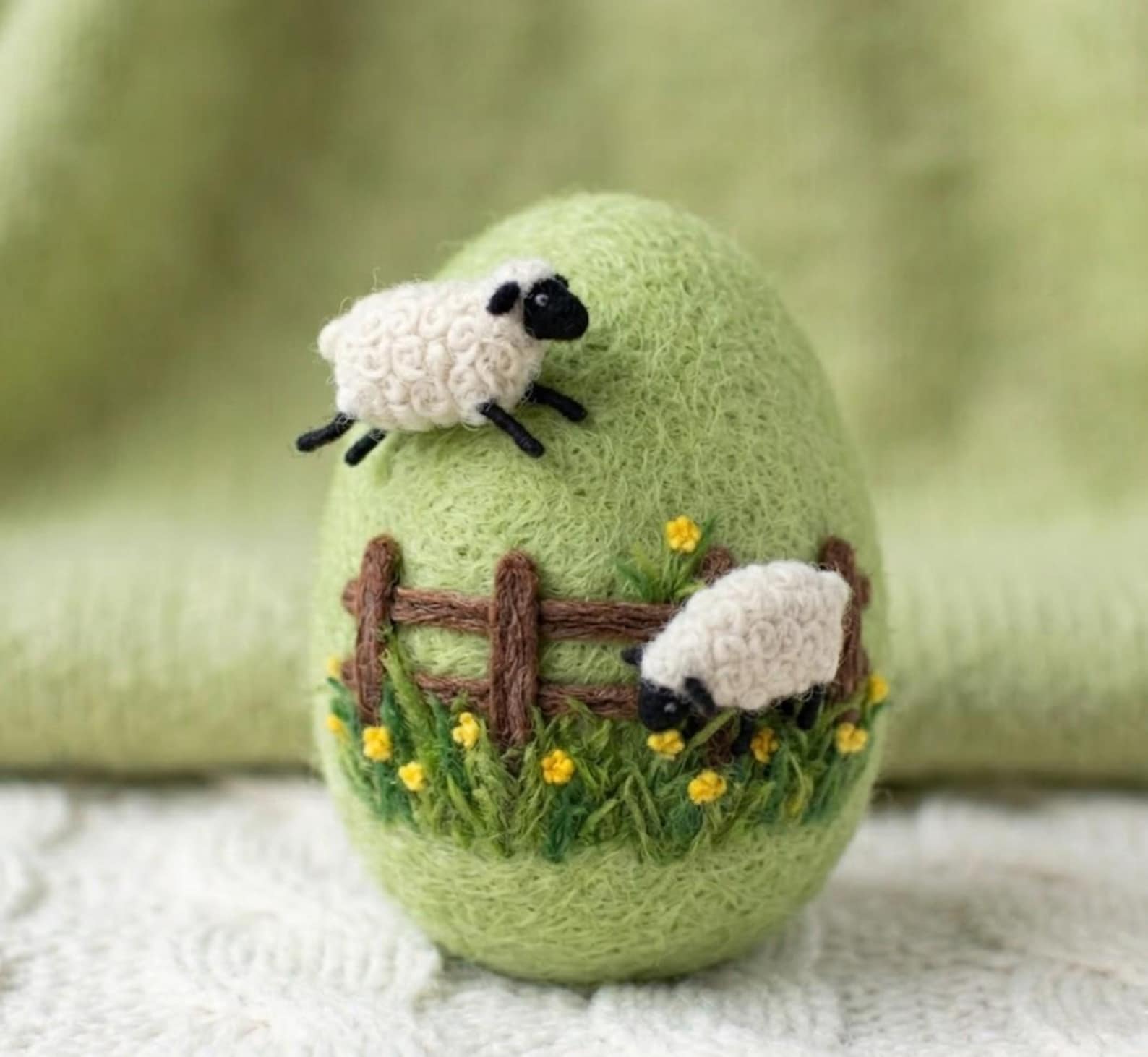 Handmade Needle Felted Easter Egg Ornament, Wool Flower and Animal ...