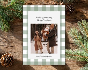 Green Plaid Christmas Card, Editable Holiday Card, Canva Christmas Card, Printable Tartan Xmas Card, Digital Download
