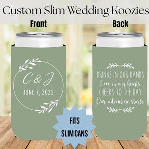 SLIM can Custom Wedding Koozies, Personalized Can Coolers with Name & Date, Wedding Favors, Minimalist Design, Slim Can Cooler
