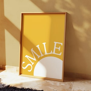 Smile Sun Art Print: Yellow Summer Room Decor (Digital Download)