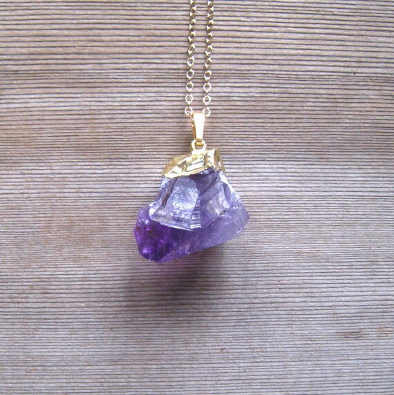 Raw Amethyst Necklace Natural Stone Large Purple Quartz Raw | Etsy