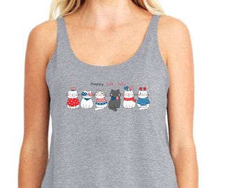 Happy 4th July Cats Tank Top, Independence Day of USA Tank Top, Patriotic Cats Tank Top, Independence Day Cats Tank Top, Cat Lover Tank Top